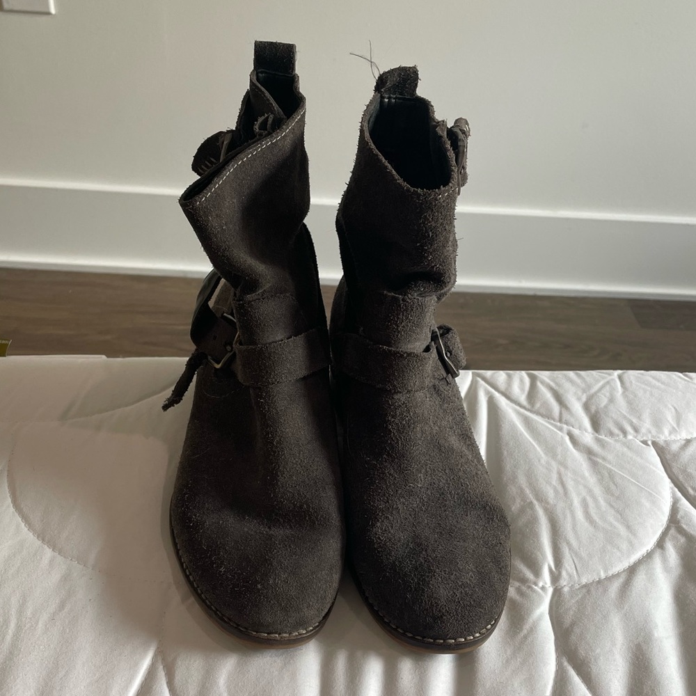 Gray suede booties